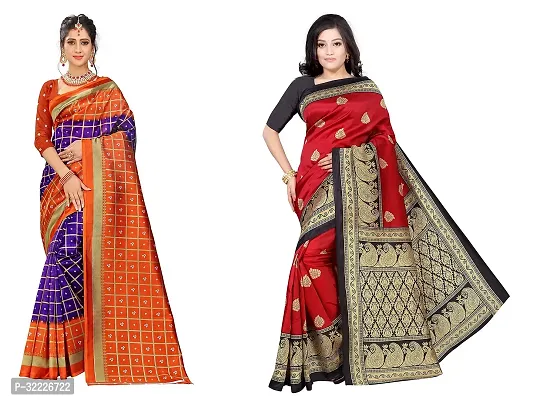 Beautiful Polycotton Printed Women Saree without Blouse piece-Pack Of 2-thumb0