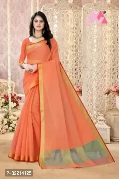 Elegant Orange Polycotton Solid Saree For Women