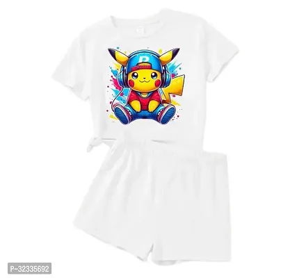 Stylish White Cotton Printed T-Shirts with Shorts For Kids