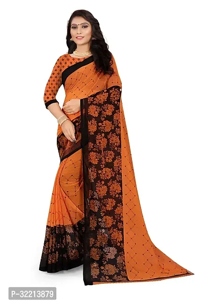 Elegant Orange Polycotton Printed Saree For Women-thumb0