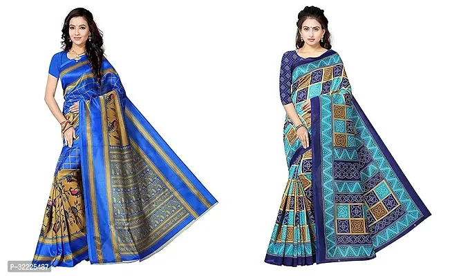 Beautiful Polycotton Printed Women Saree without Blouse piece-Pack Of 2-thumb0