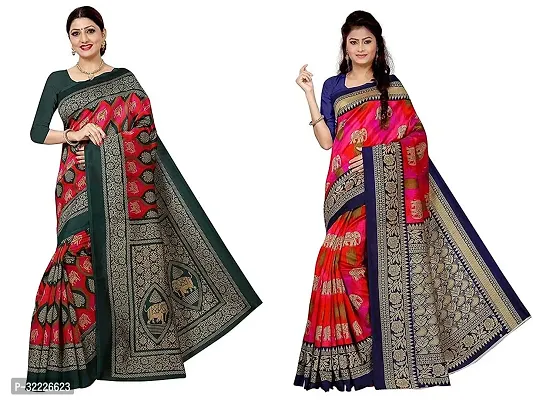 Beautiful Polycotton Printed Women Saree without Blouse piece-Pack Of 2