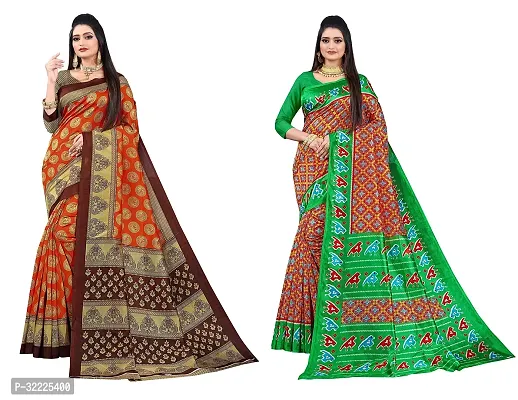 Beautiful Polycotton Printed Women Saree without Blouse piece-Pack Of 2-thumb0