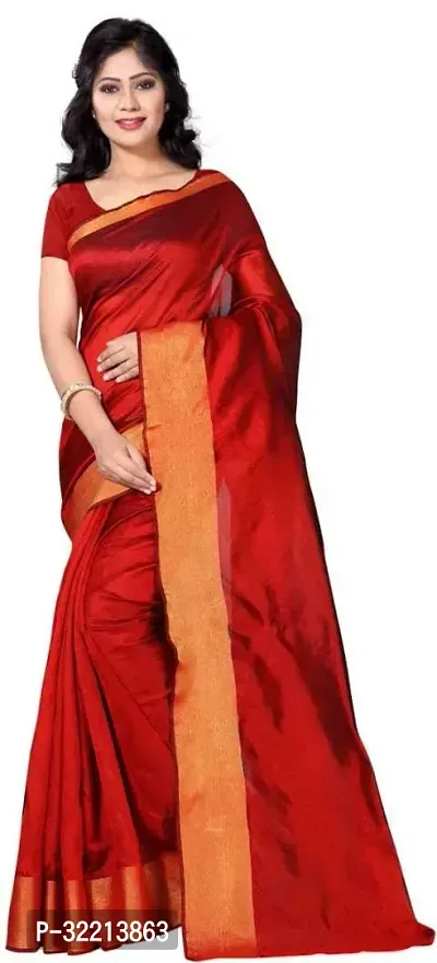 Elegant Red Polycotton Solid Saree For Women-thumb0