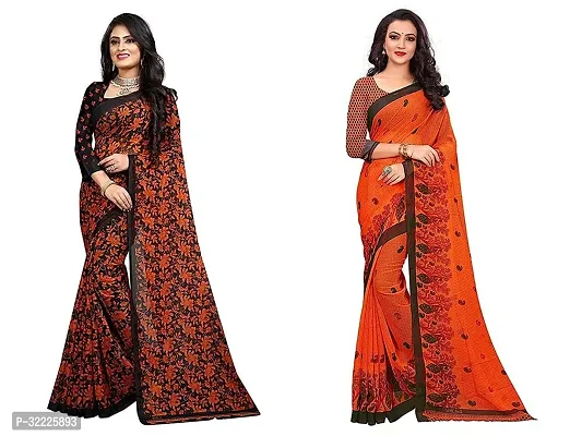 Beautiful Polycotton Printed Women Saree without Blouse piece-Pack Of 2