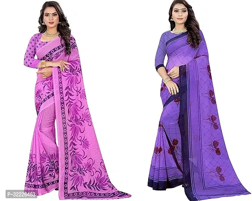 Beautiful Polycotton Printed Women Saree without Blouse piece-Pack Of 2-thumb0