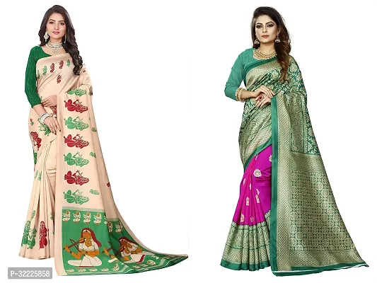 Beautiful Polycotton Printed Women Saree without Blouse piece-Pack Of 2-thumb0