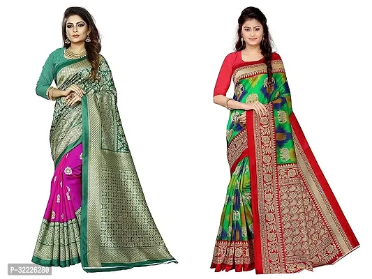 Beautiful Polycotton Printed Women Saree without Blouse piece-Pack Of 2