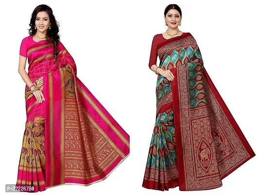 Beautiful Polycotton Printed Women Saree without Blouse piece-Pack Of 2-thumb0