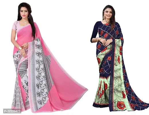 Beautiful Polycotton Printed Women Saree without Blouse piece-Pack Of 2