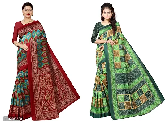 Beautiful Polycotton Printed Women Saree without Blouse piece-Pack Of 2-thumb0