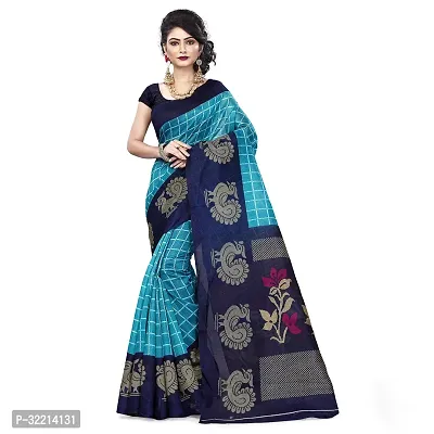 Elegant Blue Polycotton Printed Saree For Women-thumb0