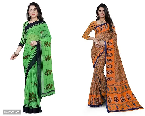 Beautiful Polycotton Printed Women Saree without Blouse piece-Pack Of 2