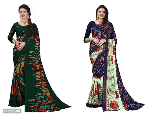 Beautiful Polycotton Printed Women Saree without Blouse piece-Pack Of 2-thumb0