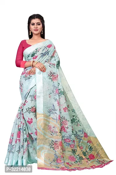 Elegant Blue Polycotton Printed Saree For Women-thumb0