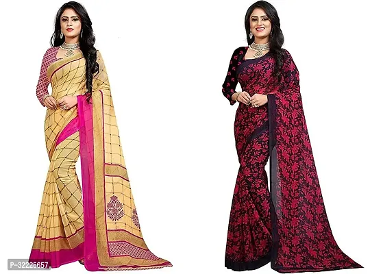 Beautiful Polycotton Printed Women Saree without Blouse piece-Pack Of 2-thumb0