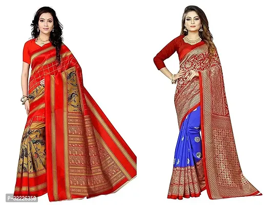 Beautiful Polycotton Printed Women Saree without Blouse piece-Pack Of 2-thumb0