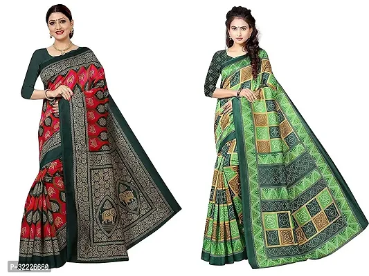 Beautiful Polycotton Printed Women Saree without Blouse piece-Pack Of 2-thumb0