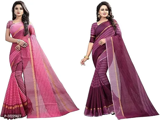 Beautiful Polycotton Printed Women Saree without Blouse piece-Pack Of 2