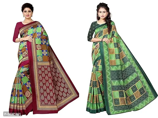 Beautiful Polycotton Printed Women Saree without Blouse piece-Pack Of 2