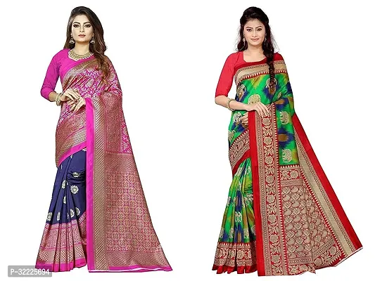 Beautiful Polycotton Printed Women Saree without Blouse piece-Pack Of 2-thumb0