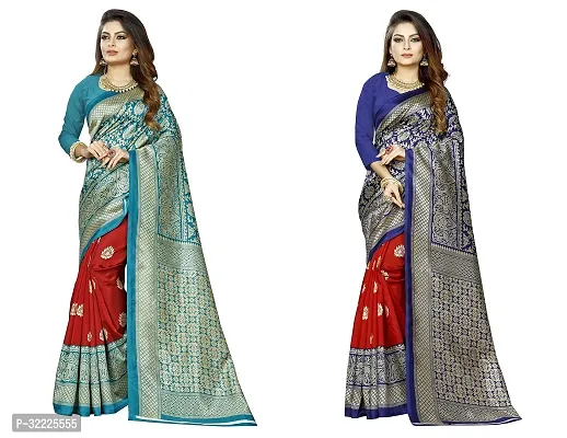 Beautiful Polycotton Printed Women Saree without Blouse piece-Pack Of 2