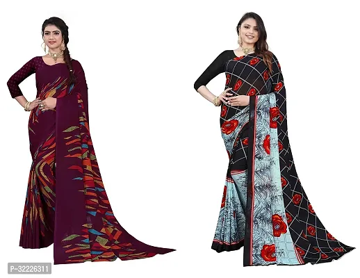 Beautiful Polycotton Printed Women Saree without Blouse piece-Pack Of 2-thumb0