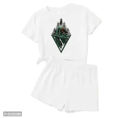 Stylish White Cotton Printed T-Shirts with Shorts For Kids