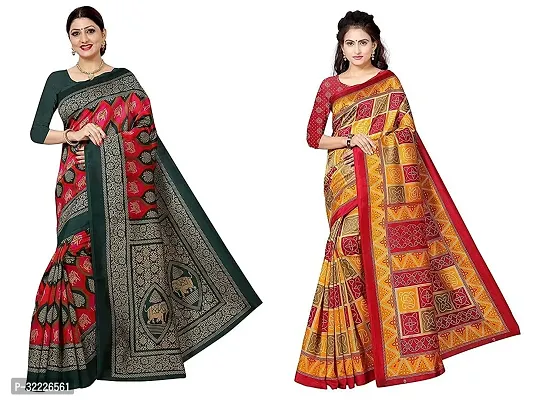 Beautiful Polycotton Printed Women Saree without Blouse piece-Pack Of 2