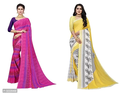 Beautiful Polycotton Printed Women Saree without Blouse piece-Pack Of 2-thumb0