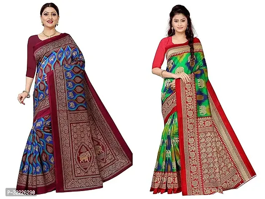 Beautiful Polycotton Printed Women Saree without Blouse piece-Pack Of 2-thumb0