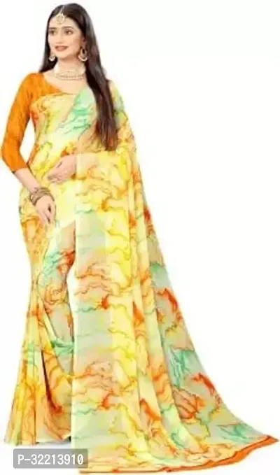 Elegant Yellow Polycotton Printed Saree For Women-thumb0