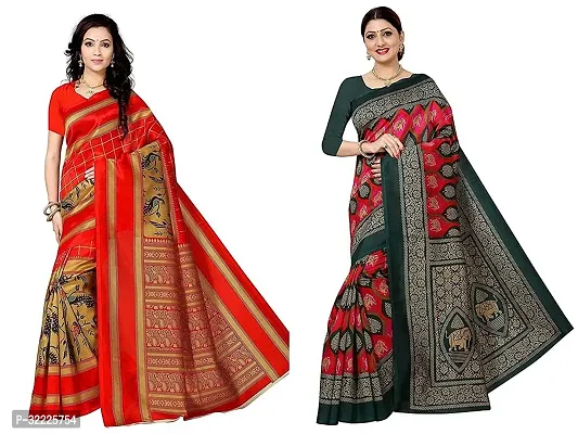 Beautiful Polycotton Printed Women Saree without Blouse piece-Pack Of 2-thumb0