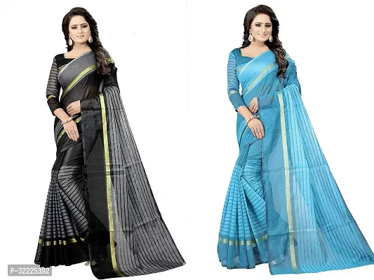 Beautiful Polycotton Printed Women Saree without Blouse piece-Pack Of 2-thumb0