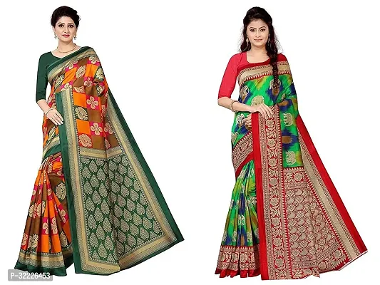 Beautiful Polycotton Printed Women Saree without Blouse piece-Pack Of 2