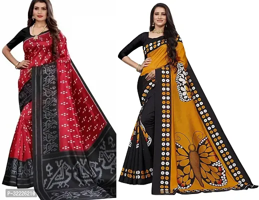 Beautiful Polycotton Printed Women Saree without Blouse piece-Pack Of 2-thumb0