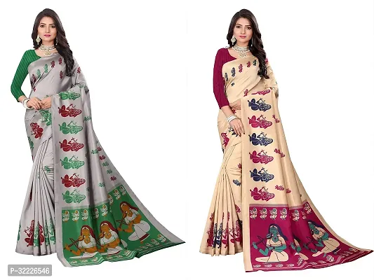 Beautiful Polycotton Printed Women Saree without Blouse piece-Pack Of 2-thumb0