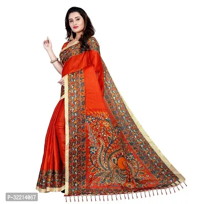 Elegant Orange Polycotton Printed Saree For Women-thumb0