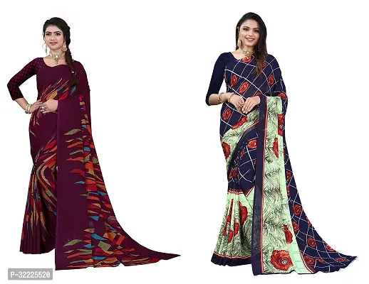 Beautiful Polycotton Printed Women Saree without Blouse piece-Pack Of 2