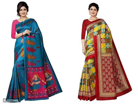 Beautiful Polycotton Printed Women Saree without Blouse piece-Pack Of 2-thumb0