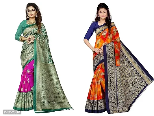 Beautiful Polycotton Printed Women Saree without Blouse piece-Pack Of 2-thumb0