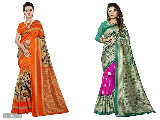 Beautiful Polycotton Printed Women Saree without Blouse piece-Pack Of 2-thumb0