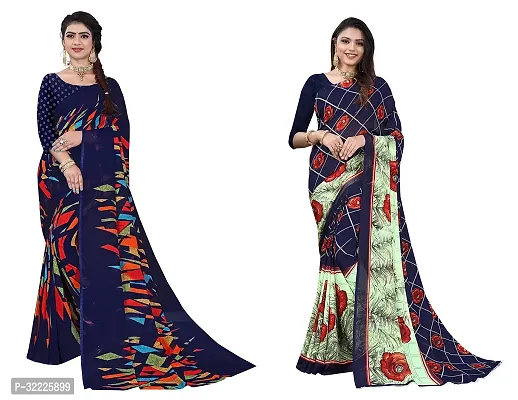 Beautiful Polycotton Printed Women Saree without Blouse piece-Pack Of 2-thumb0