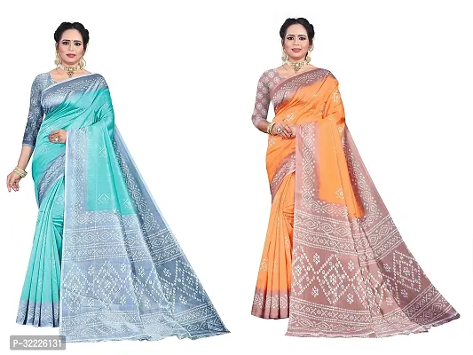 Beautiful Polycotton Printed Women Saree without Blouse piece-Pack Of 2-thumb0