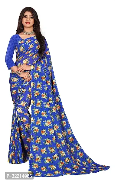 Elegant Blue Polycotton Printed Saree For Women-thumb0