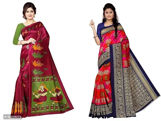 Beautiful Polycotton Printed Women Saree without Blouse piece-Pack Of 2