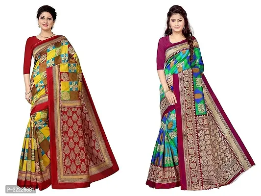 Beautiful Polycotton Printed Women Saree without Blouse piece-Pack Of 2-thumb0