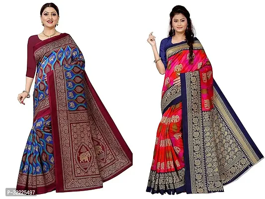 Beautiful Polycotton Printed Women Saree without Blouse piece-Pack Of 2