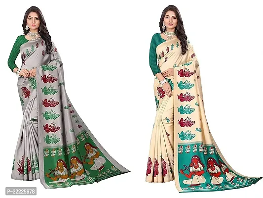 Beautiful Polycotton Printed Women Saree without Blouse piece-Pack Of 2-thumb0