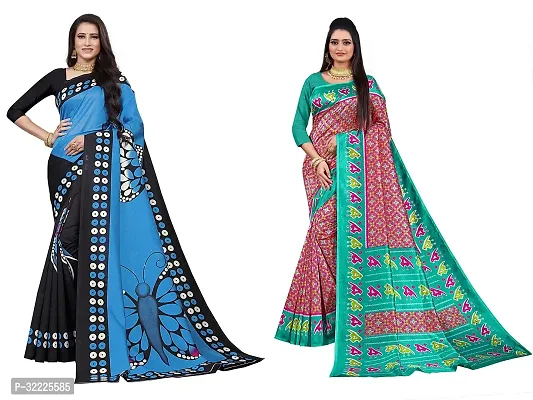 Beautiful Polycotton Printed Women Saree without Blouse piece-Pack Of 2-thumb0